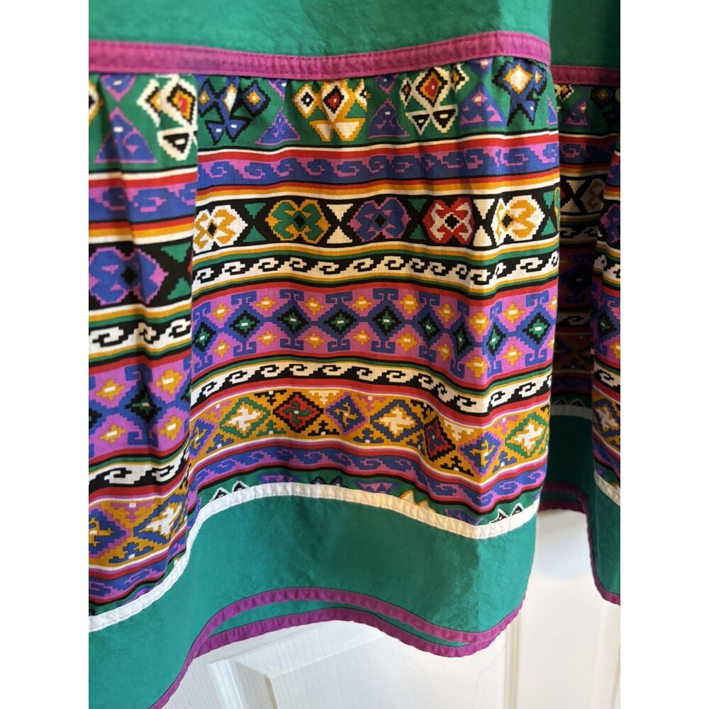 VTG 80s Appel Printed Aztec Geometric Jade Green Colorful Midi Dress Size M - Picture 8 of 9